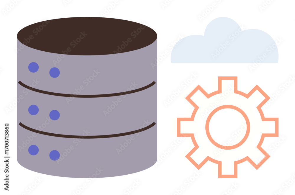 Poster database server, cloud, and gear icon represent cloud storage, data synchronization, and system inte