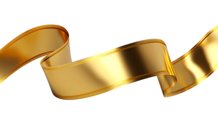 Shiny Gold Ribbon Banner with Smooth Curves on White Background.