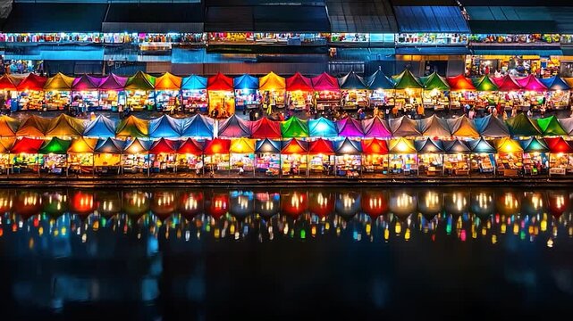 Colorful Night Market Reflections