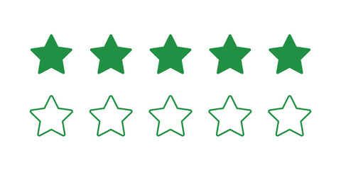 Five Star Rating with Green Color Filled and Outline Stars on transparent background