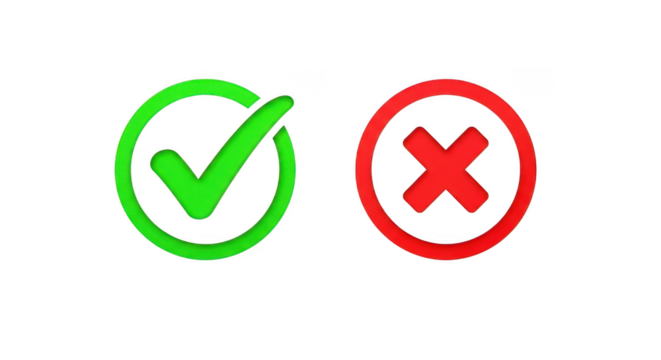 Green checkmark and red cross symbols for approval and rejection status transparent background