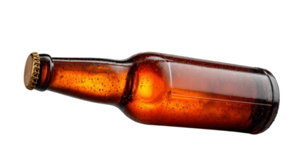 Amber Beer Bottle with Condensation Refreshing Beverage Isolated on Transparent Backdrop