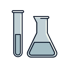 A set of two vector illustrations of common laboratory glassware, a test tube and a conical flask, for science and chemistry concepts.