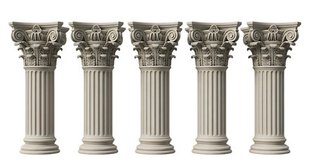 Obraz premium Five corinthian columns isolated on transparent background
