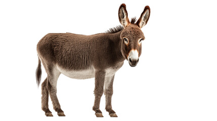 Fototapeta premium Brown Donkey Standing Isolated on Transparent Background Farm Animal Equine Mammal