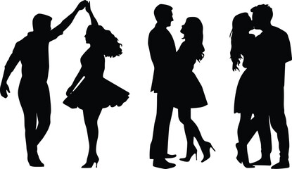 Romantic couple dancing silhouette, love illustration, couple kissing vector, relationship artwork, modern romance drawing, cad drawing flat vector illustration