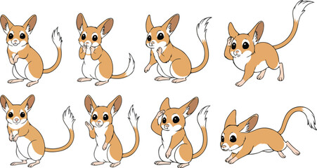 Fototapeta premium vector illustration of jerboa funny cute cartoon mascot character cartoon with 8 poses 