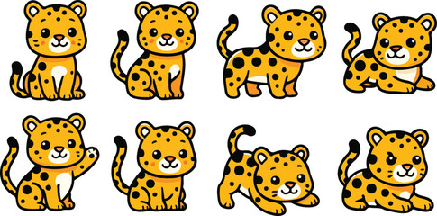 vector illustration of jaguar funny cute cartoon mascot character cartoon with 8 poses 03 © weng