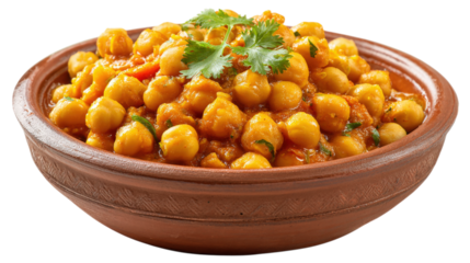 Chana Masala Chickpea Curry in Bowl Isolated on Transparent Background Indian Cuisine Dish