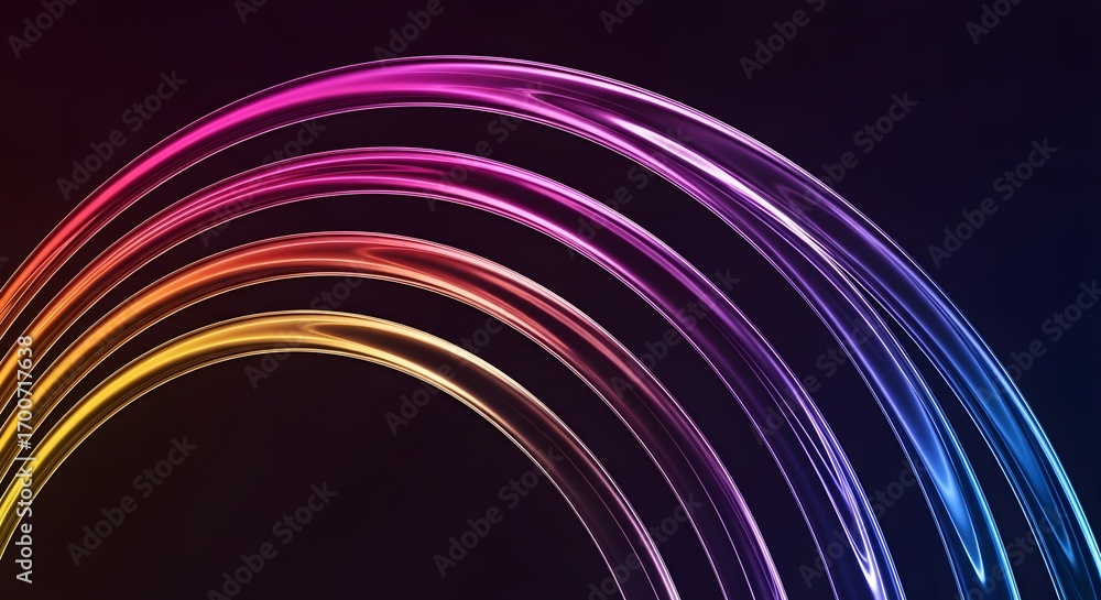 Poster abstract glowing arcs with a vibrant rainbow color gradient. concepts of speed, data, and fiber opti