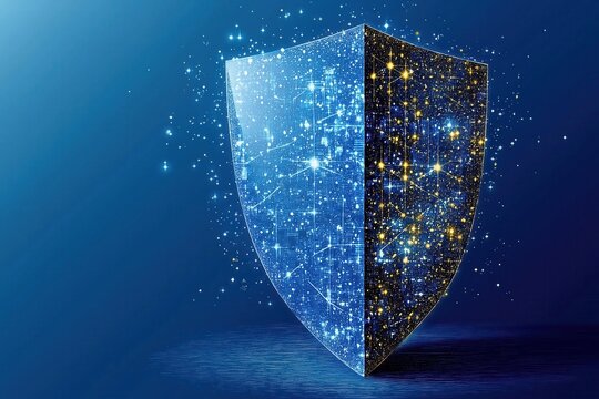 Cyber shield on a blue background