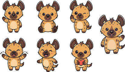 vector illustration of hyena funny cute cartoon mascot character cartoon with 7 poses 02