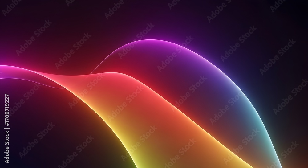 Aufkleber abstract flowing ribbon with a glowing neon rainbow gradient. digital light trail and energy concept