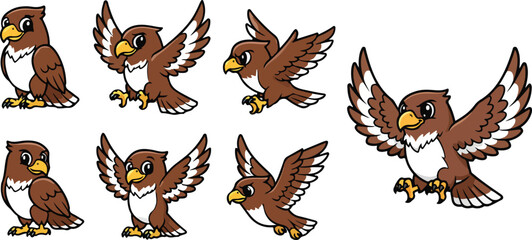 vector illustration of hawk bird funny cute cartoon mascot character cartoon with 7 poses 01 © weng