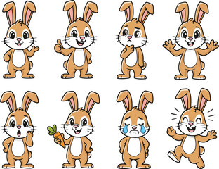 vector illustration of hare jackrabbit funny cute cartoon mascot character cartoon with 8 poses © weng