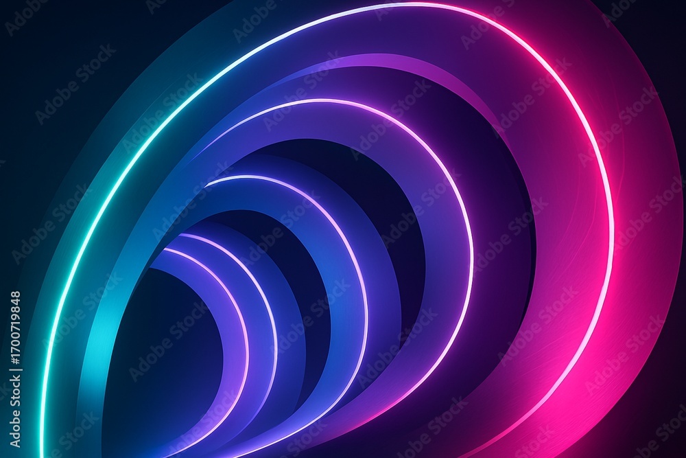 Poster abstract background of a futuristic neon light tunnel. virtual reality and high-speed data concepts.