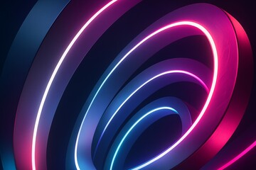 Abstract background of a futuristic neon vortex with glowing rings. Digital technology and data tunnel concepts. Luminous, concentric circles creating a dynamic and immersive light effect.