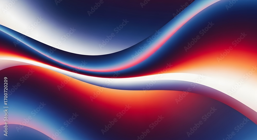 Poster abstract fluid waves with bold red, white, and blue gradients. dynamic motion and modern art concept