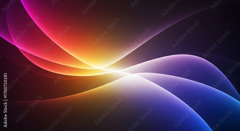 Poster vibrant abstract waves of colorful light on a dark backdrop. digital energy and futuristic motion co