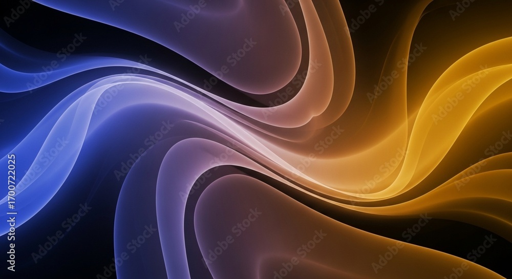 Poster abstract background of swirling smoke with a blue and orange gradient. energy flow and duality conce