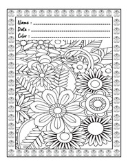Bold and Easy Flowers Cozy & Funny Coloring Book for Adults and Kid. High resolution (300 DPI), Ready to print on standard 8.5x11-(A4) inch paper With (No Bleed), Black and White. Vector illustration