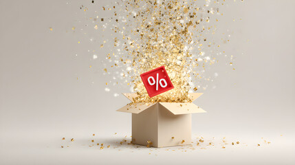Gift box percent confetti celebration
