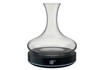 Modern wine decanter with temperature control base on transparent background