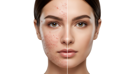 Woman's Acne Transformation Before and After Isolated on a Transparent Background