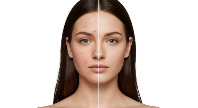 Before & After Woman's Face Transformation - Isolated on a Transparent Background
