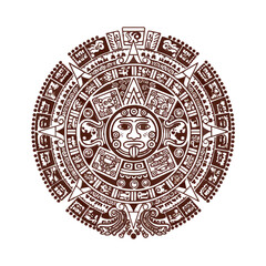 Mayan calendar sun stone, Aztec Calendar – Brown Intricate Design