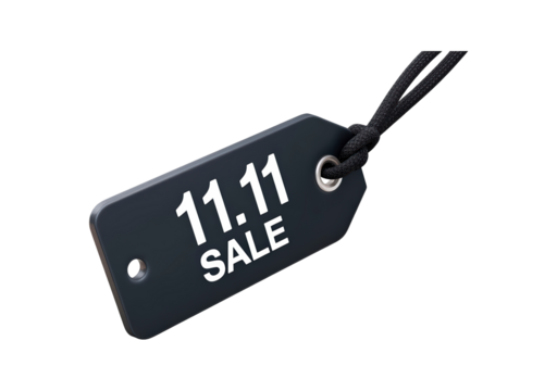 11.11 sale event tag with black string on transparent background, PNG