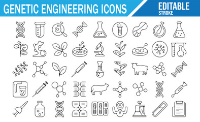 Outline genetic technology icons collection for cloning and biotechnology themes