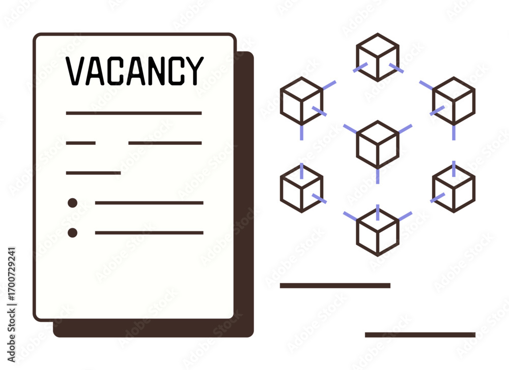 Aufkleber job vacancy application form beside interconnected 3d cubes symbolizing blockchain. ideal for recrui