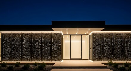 Contemporary modern home exterior design with unique facade in the twilight ambiance