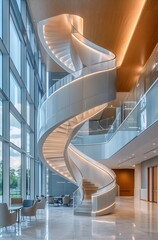 Bright lobby with spiral stairs