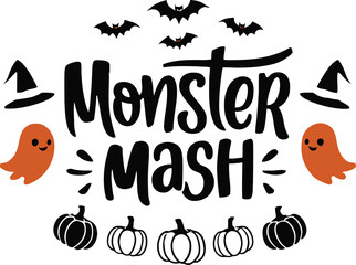 Spooky monster mash halloween party decorations festive bats ghosts pumpkins and witch hats for celebrations vector t shirt design