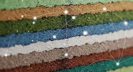 Colorful Textile Swatches with Technology Network Overlay.