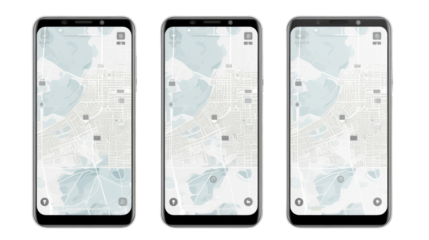 Smartphone with City Map on Screen Isolated on White Background