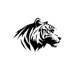 Minimalist Black Tiger Head Logo Vector. Stylized vector illustration of a tiger head in black minimalist design. Perfect for mascot, sports team emblem, tattoo, or branding identity.