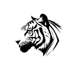 Minimalist Black Tiger Head Logo Vector. Stylized vector illustration of a tiger head in black minimalist design. Perfect for mascot, sports team emblem, tattoo, or branding identity.