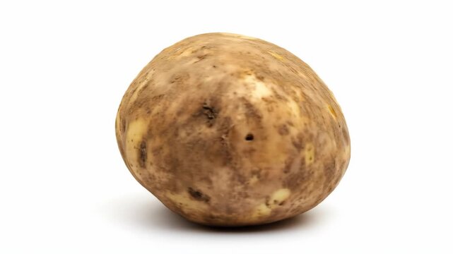 Single russet potato against a plain white background surface