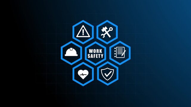 glowing line work safety icon animation video. 