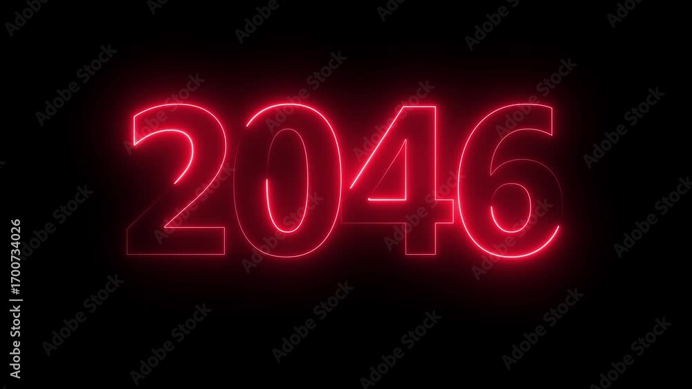 Poster new year 2046 text icon animation . glowing neon number text background. video animation . important