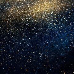 Falling Gold and Blue Glitter Particles on Dark photo Background abstract sparkle