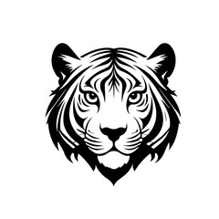 Minimalist Black Tiger Head Logo Vector. Stylized vector illustration of a tiger head in black minimalist design. Perfect for mascot, sports team emblem, tattoo, or branding identity.