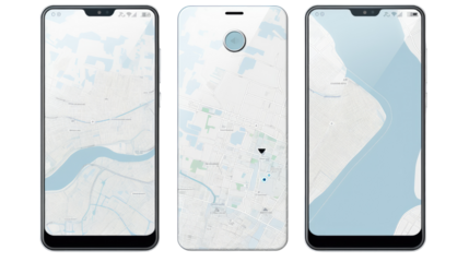 Smartphone with City Map on Screen Isolated on White Background