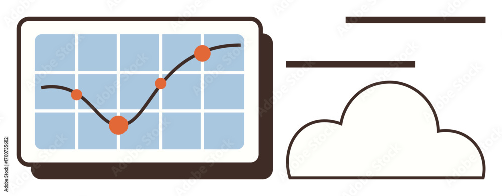 Aufkleber growth curve on a chart in a digital display beside a cloud for data storage. ideal for business, an
