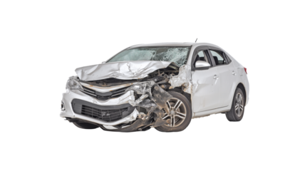 very dameged car after accident, isolated on white background png transparent