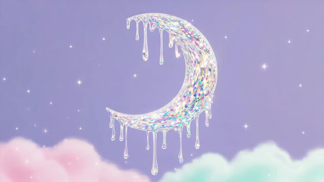 Melting Rainbow Moon in Pastel Sky. footage video. wallpapper video