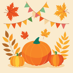 Autumn Harvest Decoration with Pumpkins and Leaves